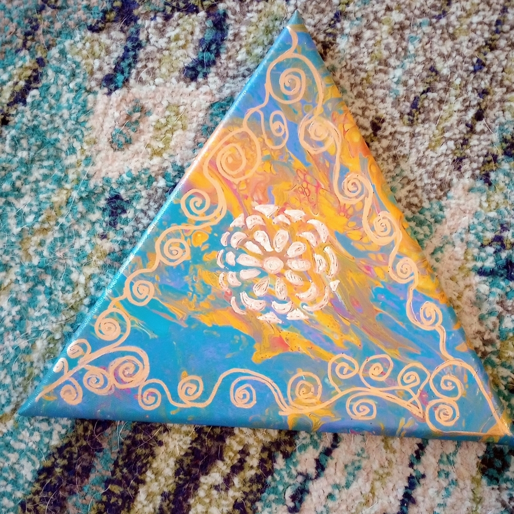 Southwestern one of a kind embellished paint pour artwork